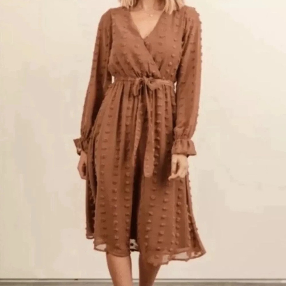 Baltic Born NWT Paisley Camel Dot Long Sleeve Midi Dress Size‎ 2xl
